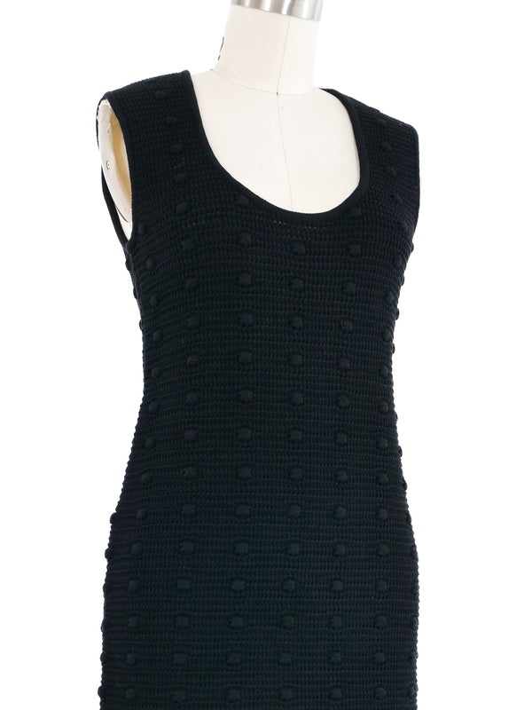 2021 Bottega Veneta Black Knit Pom Pom Dress