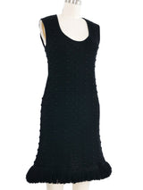 2021 Bottega Veneta Black Knit Pom Pom Dress