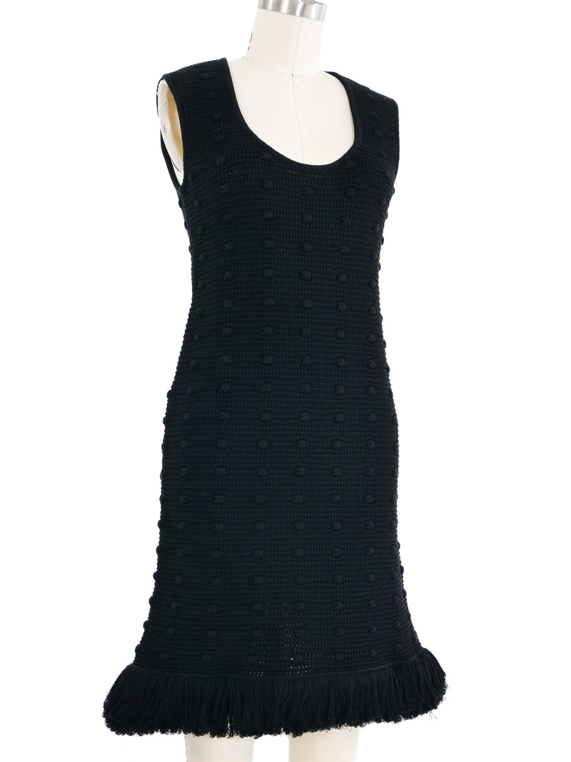2021 Bottega Veneta Black Knit Pom Pom Dress