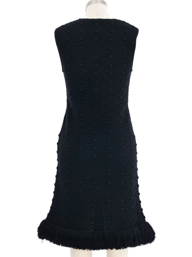 2021 Bottega Veneta Black Knit Pom Pom Dress