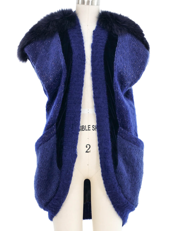 Fur Trimmed Navy Sweater Vest