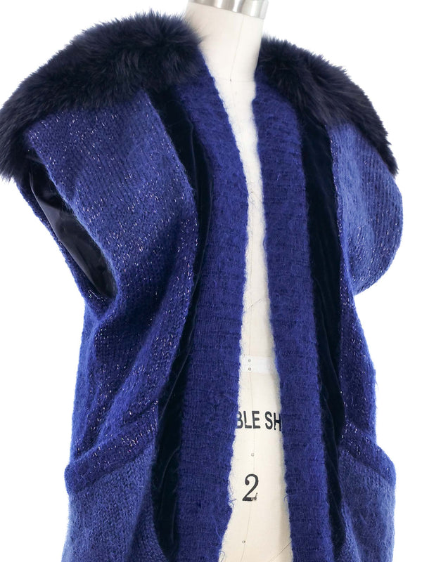 Fur Trimmed Navy Sweater Vest