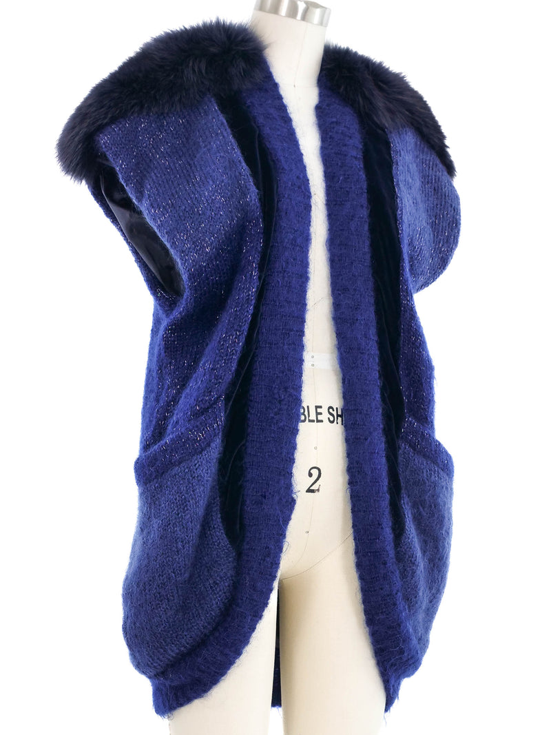 Fur Trimmed Navy Sweater Vest