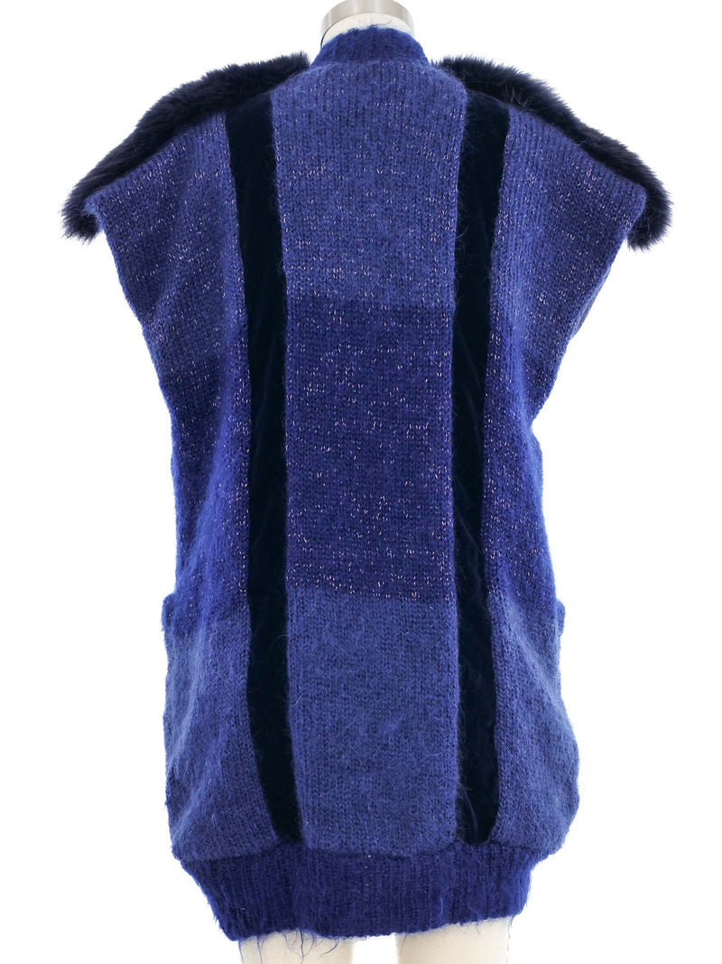 Fur Trimmed Navy Sweater Vest