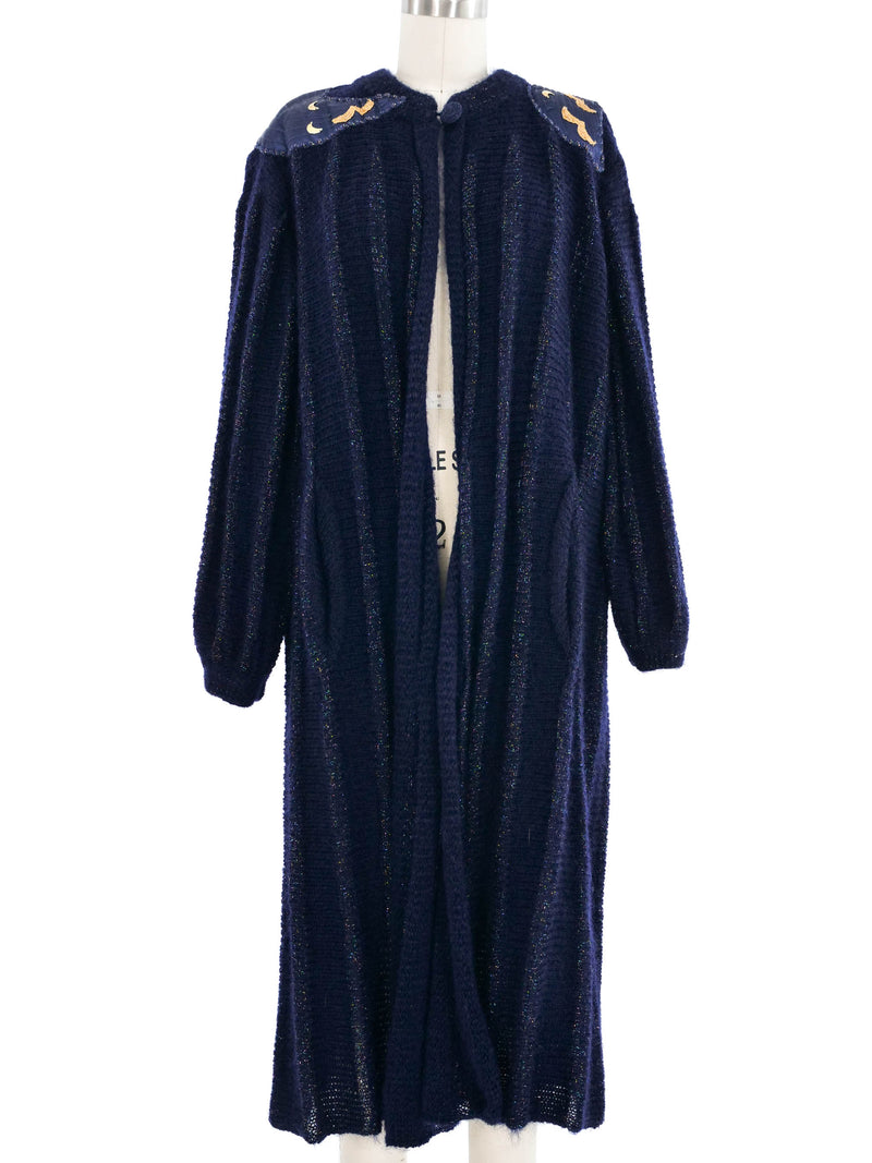 Navy Moon Applique Art to Wear Maxi Cardigan