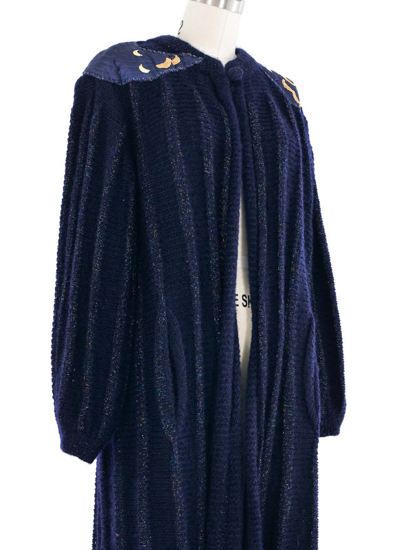 Navy Moon Applique Art to Wear Maxi Cardigan
