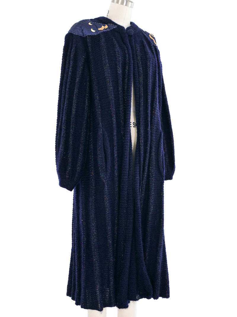 Navy Moon Applique Art to Wear Maxi Cardigan
