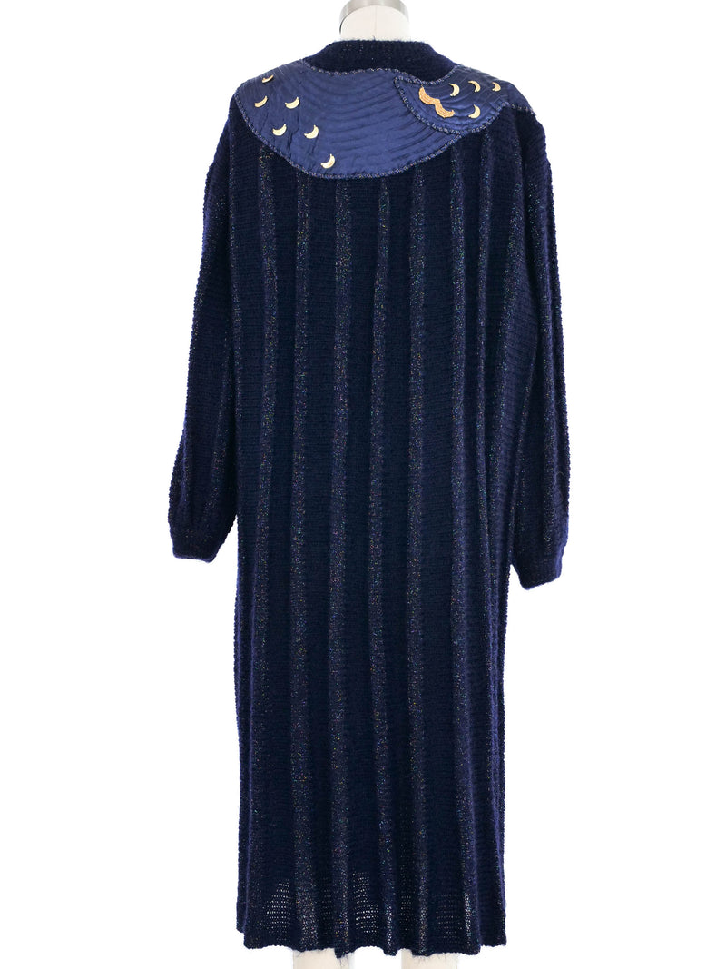 Navy Moon Applique Art to Wear Maxi Cardigan