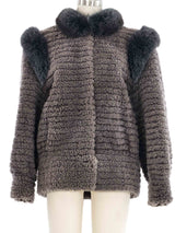Gray Fur Trimmed Knit Jacket