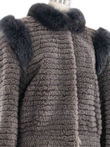 Gray Fur Trimmed Knit Jacket