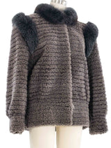 Gray Fur Trimmed Knit Jacket