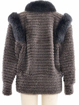 Gray Fur Trimmed Knit Jacket