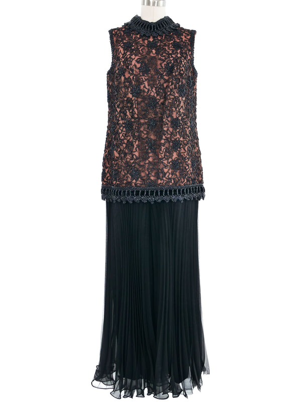 1960s Raffia Trimmed Pleated Jumpsuit