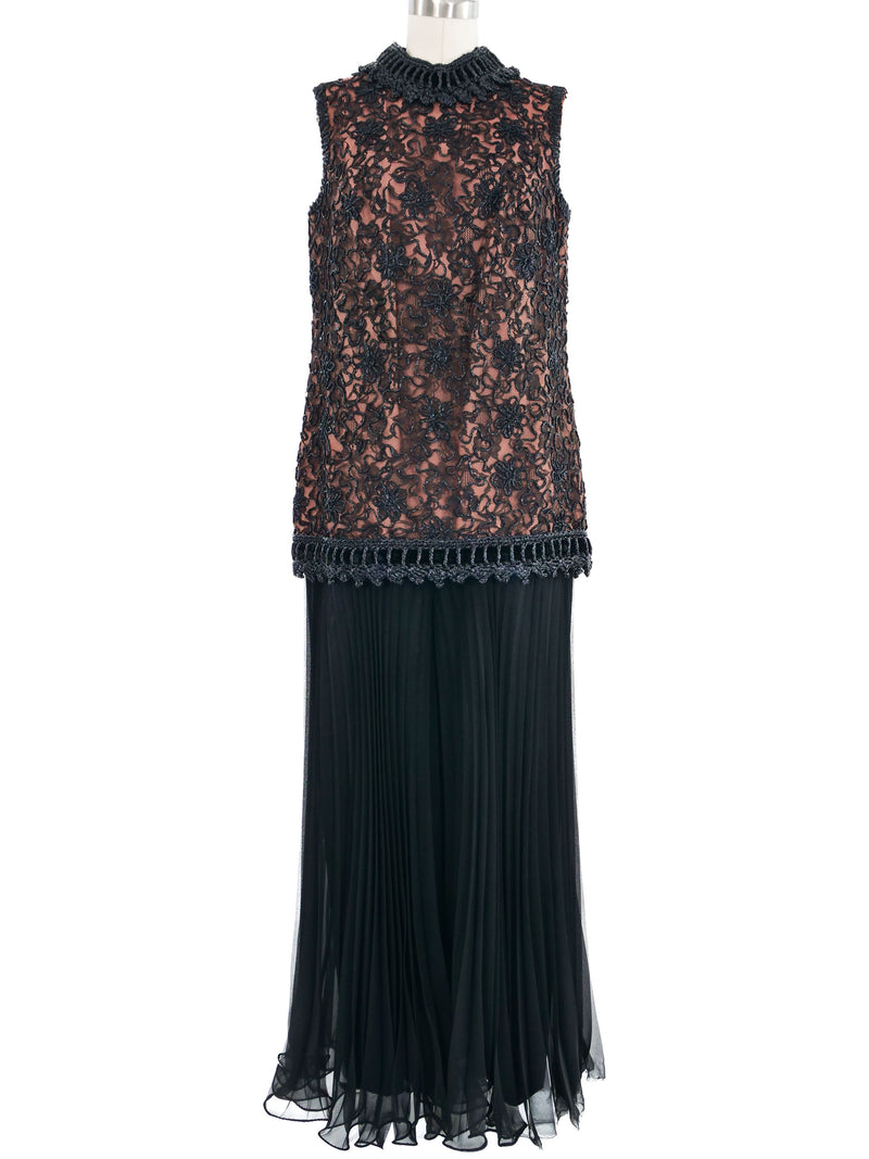 1960s Raffia Trimmed Pleated Jumpsuit