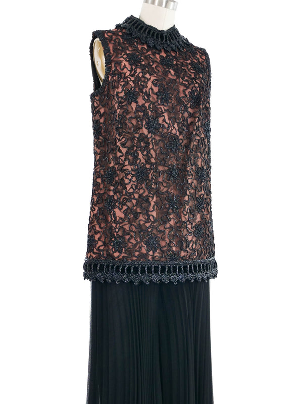 1960s Raffia Trimmed Pleated Jumpsuit