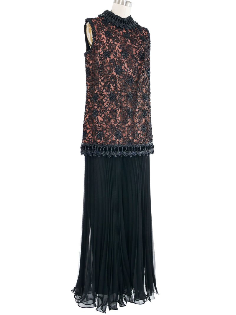 1960s Raffia Trimmed Pleated Jumpsuit