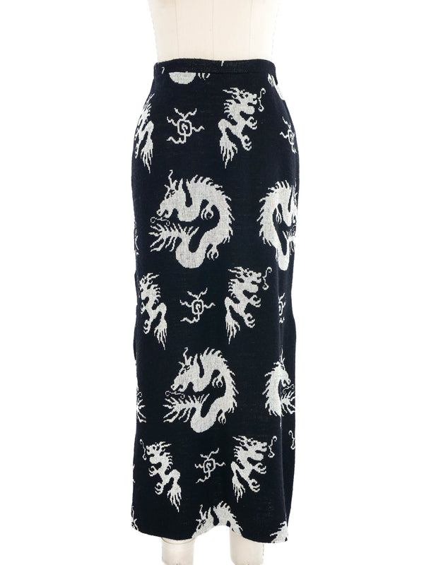 1970s Giorgio di Sant'Angelo Dragon Intarsia Knit Skirt Ensemble