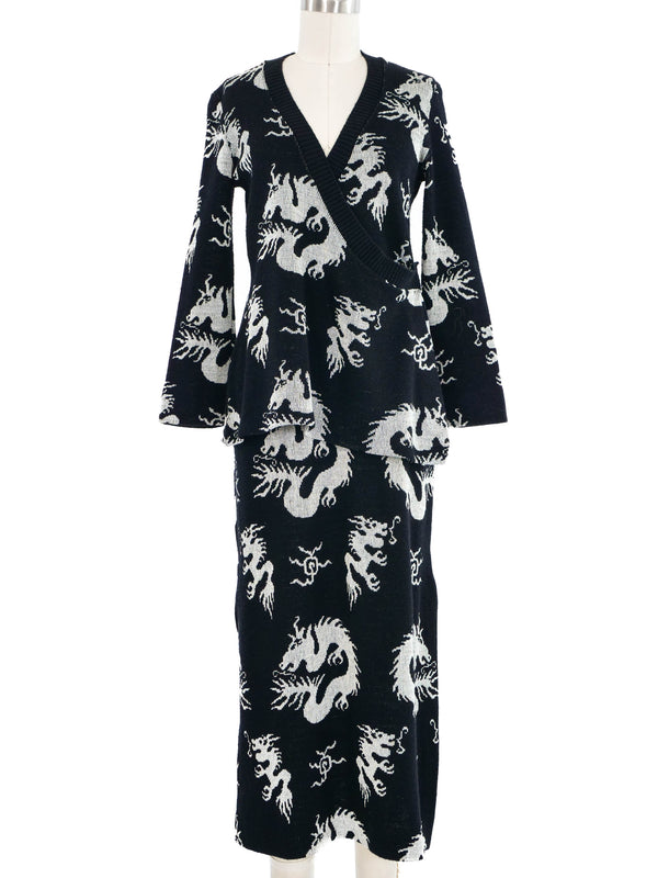 1970s Giorgio di Sant'Angelo Dragon Intarsia Knit Skirt Ensemble