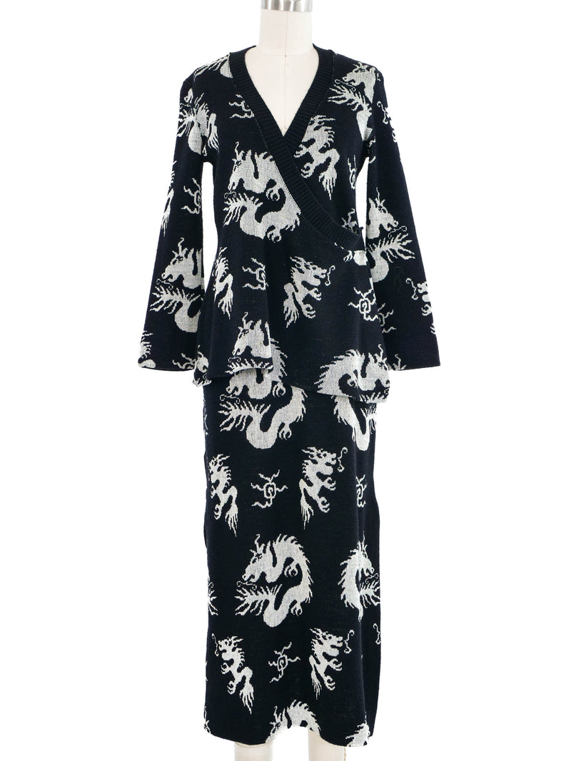 1970s Giorgio di Sant'Angelo Dragon Intarsia Knit Skirt Ensemble