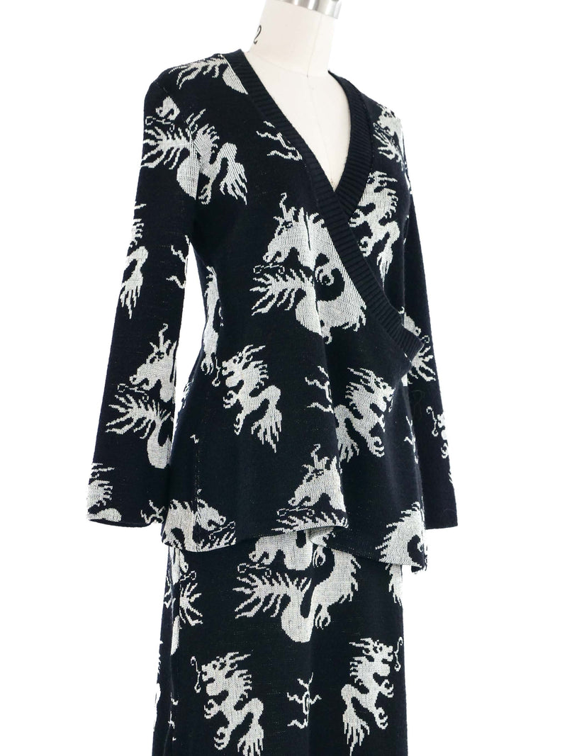 1970s Giorgio di Sant'Angelo Dragon Intarsia Knit Skirt Ensemble