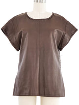 Chloe Brown Leather Whipstitch Top