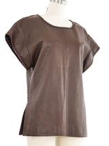 Chloe Brown Leather Whipstitch Top