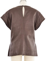 Chloe Brown Leather Whipstitch Top