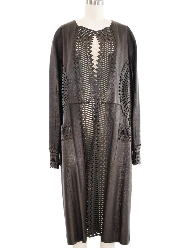 Gianfranco Ferre Laser Cut Brown Leather Duster