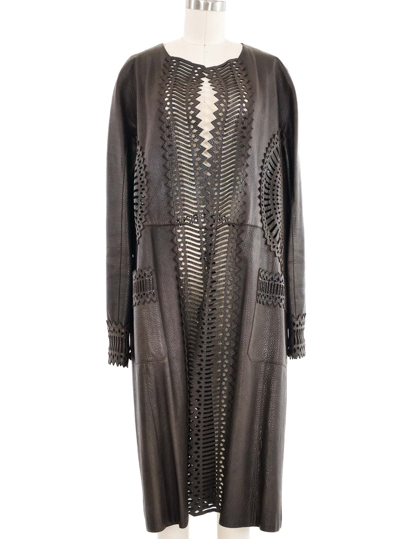 Gianfranco Ferre Laser Cut Brown Leather Duster