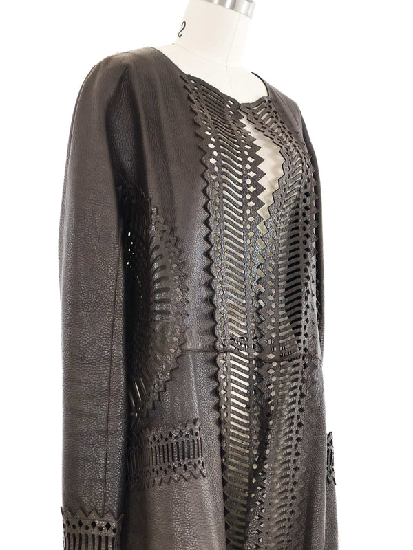Gianfranco Ferre Laser Cut Brown Leather Duster