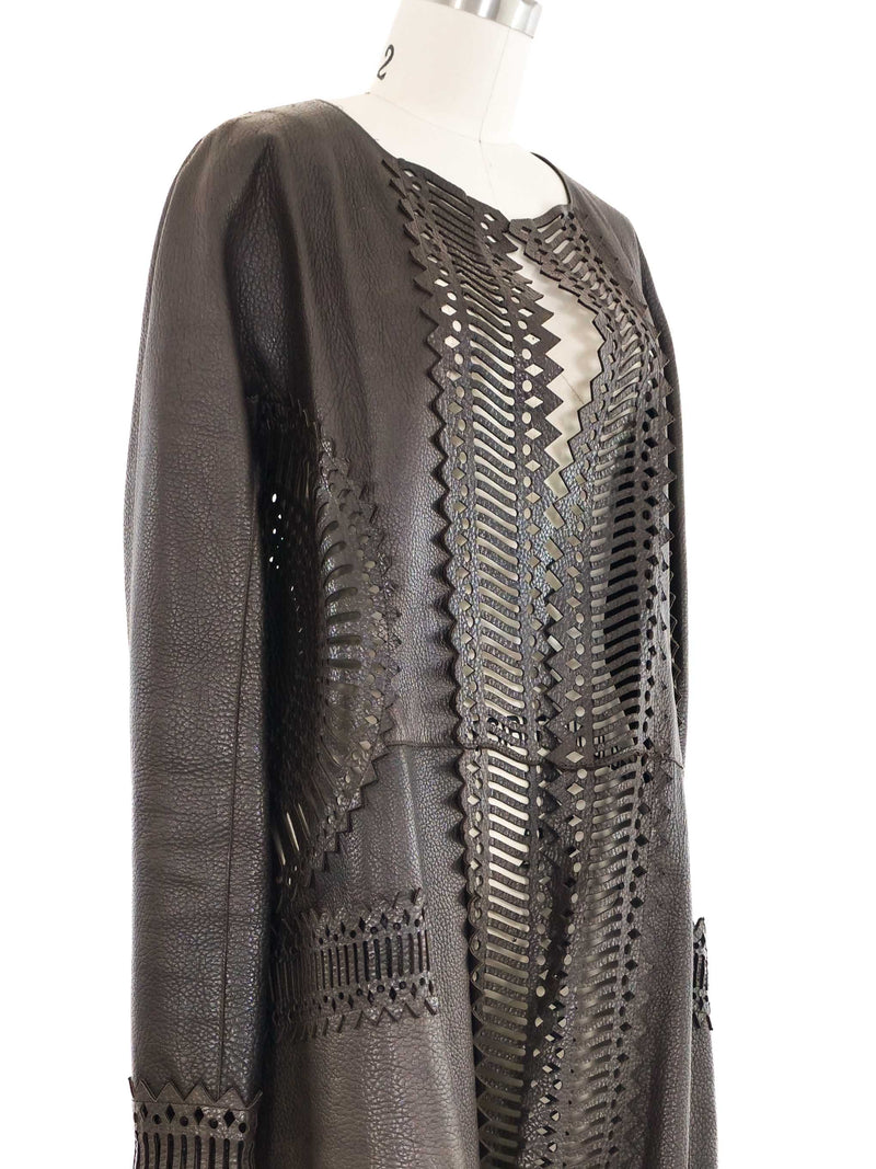 Gianfranco Ferre Laser Cut Brown Leather Duster