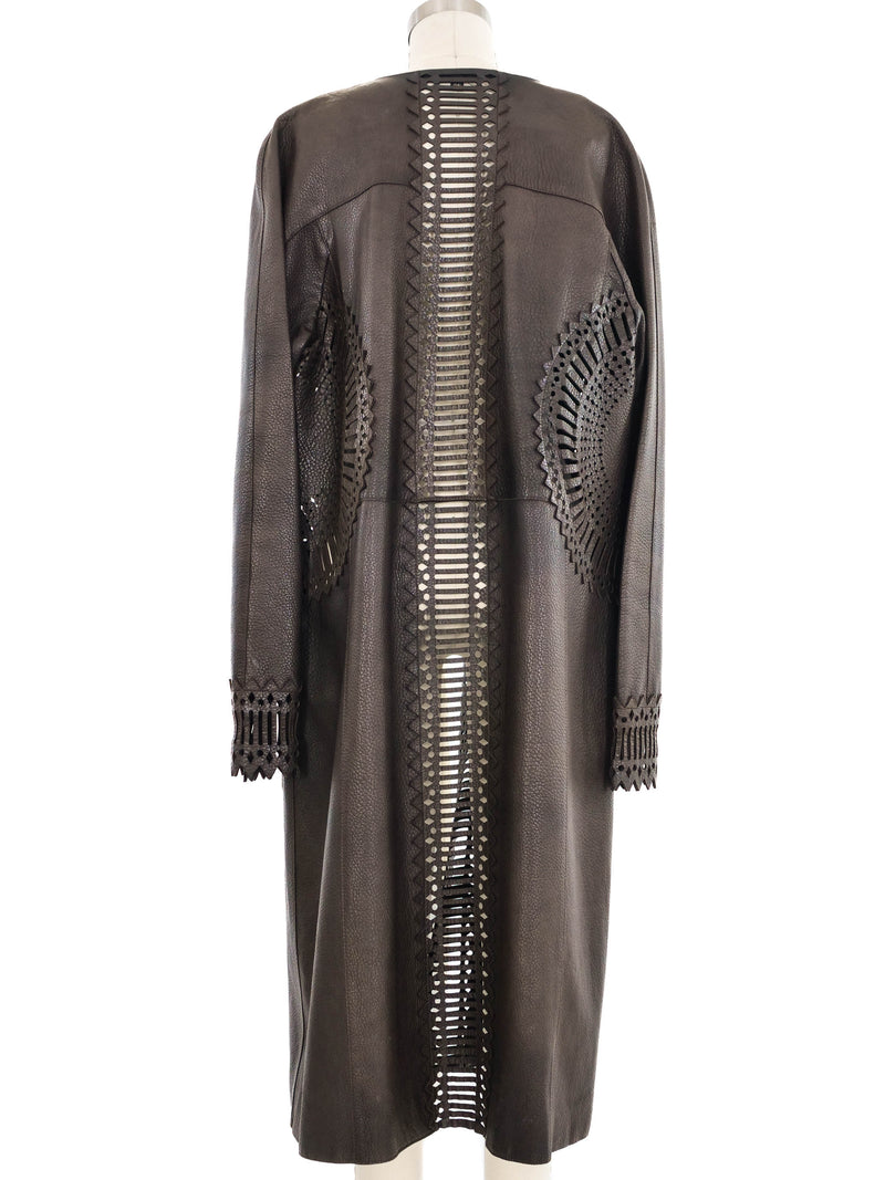 Gianfranco Ferre Laser Cut Brown Leather Duster