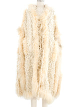 Shearling Trimmed Knit Poncho Shawl