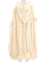 Shearling Trimmed Knit Poncho Shawl