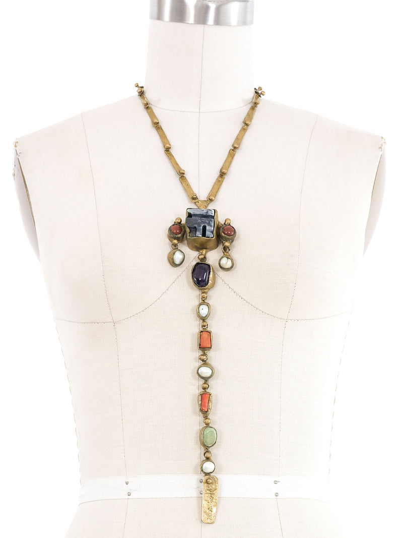 Pal Kepenyes Coral and Stone Drop Necklace Jewelry arcadeshops.com