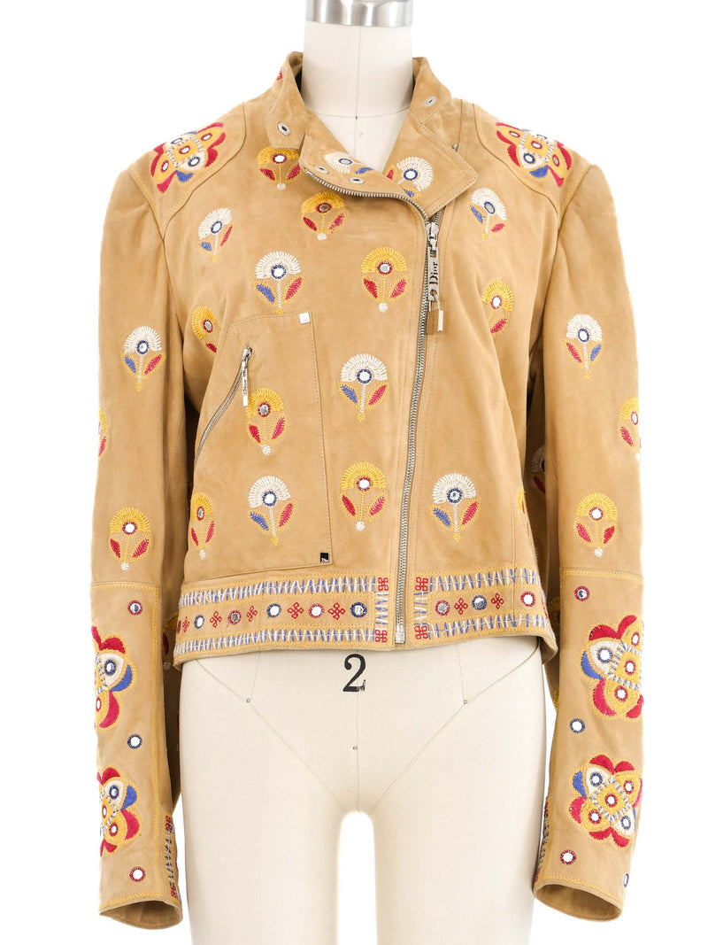 2004 Christian Dior Embroidered Suede Moto Jacket Jacket arcadeshops.com