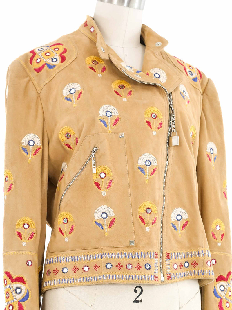 2004 Christian Dior Embroidered Suede Moto Jacket Jacket arcadeshops.com
