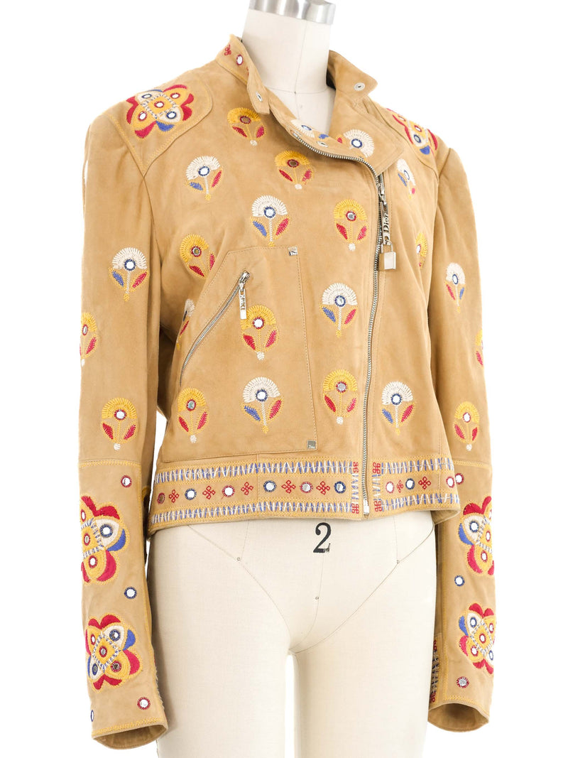 2004 Christian Dior Embroidered Suede Moto Jacket Jacket arcadeshops.com