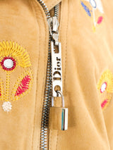 2004 Christian Dior Embroidered Suede Moto Jacket Jacket arcadeshops.com