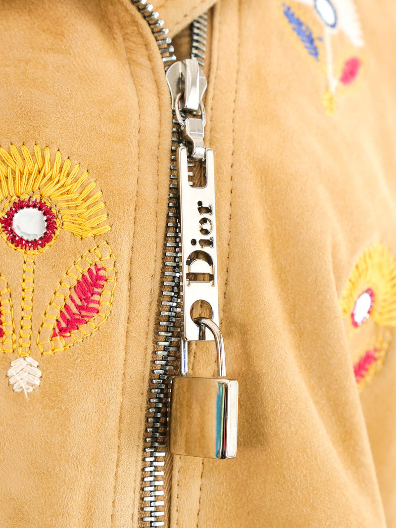2004 Christian Dior Embroidered Suede Moto Jacket Jacket arcadeshops.com