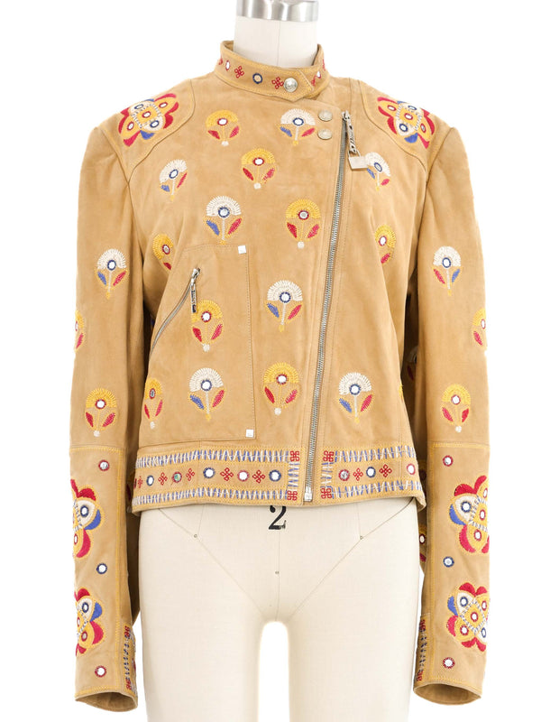 2004 Christian Dior Embroidered Suede Moto Jacket Jacket arcadeshops.com