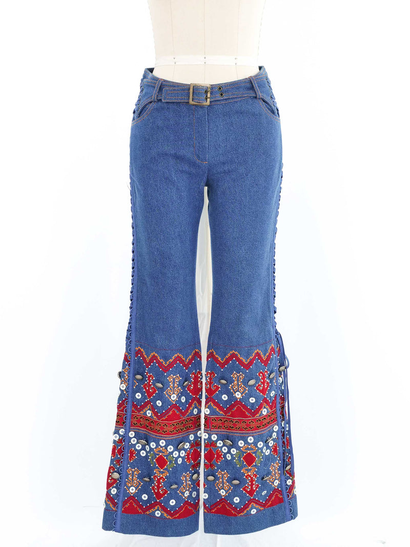 2002 Christian Dior Bead Embellished Flare Jeans Bottom arcadeshops.com