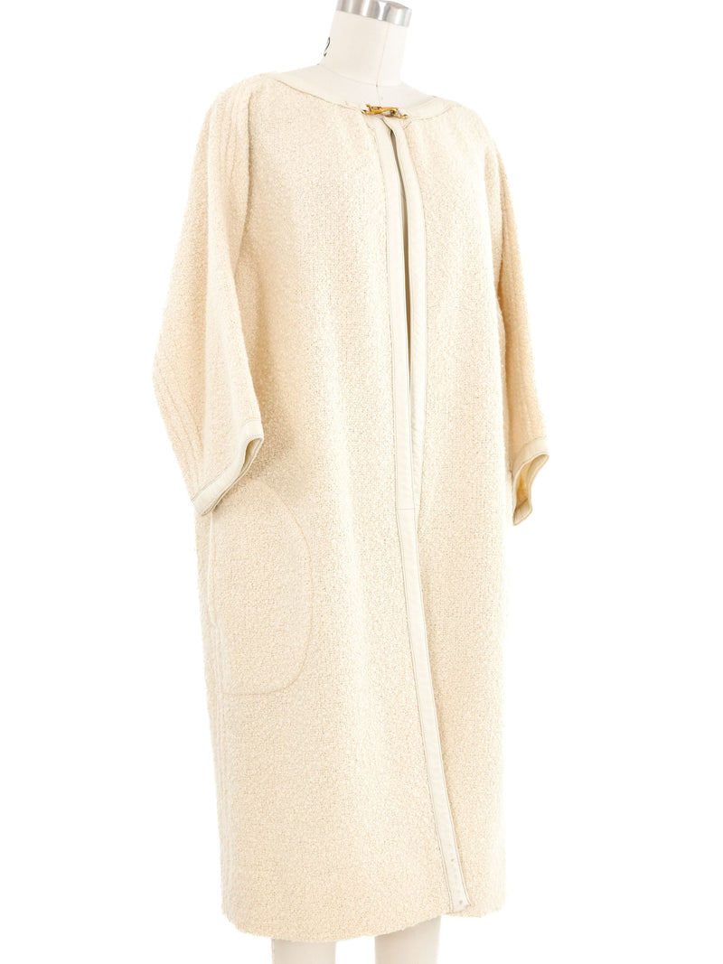 1960s Ivory Leather Trim Knit Liner Coat Outerwear arcadeshops.com