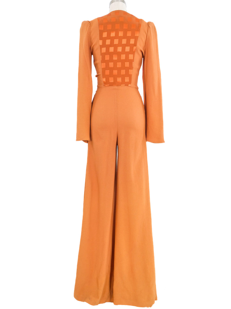 1970s Ossie Clark Pumpkin Crepe Jumpsuit Suit arcadeshops.com
