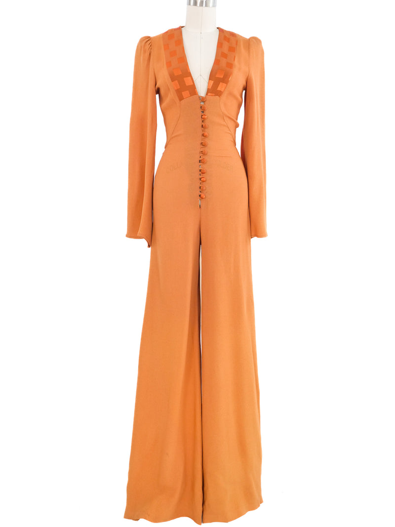 1970s Ossie Clark Pumpkin Crepe Jumpsuit Suit arcadeshops.com