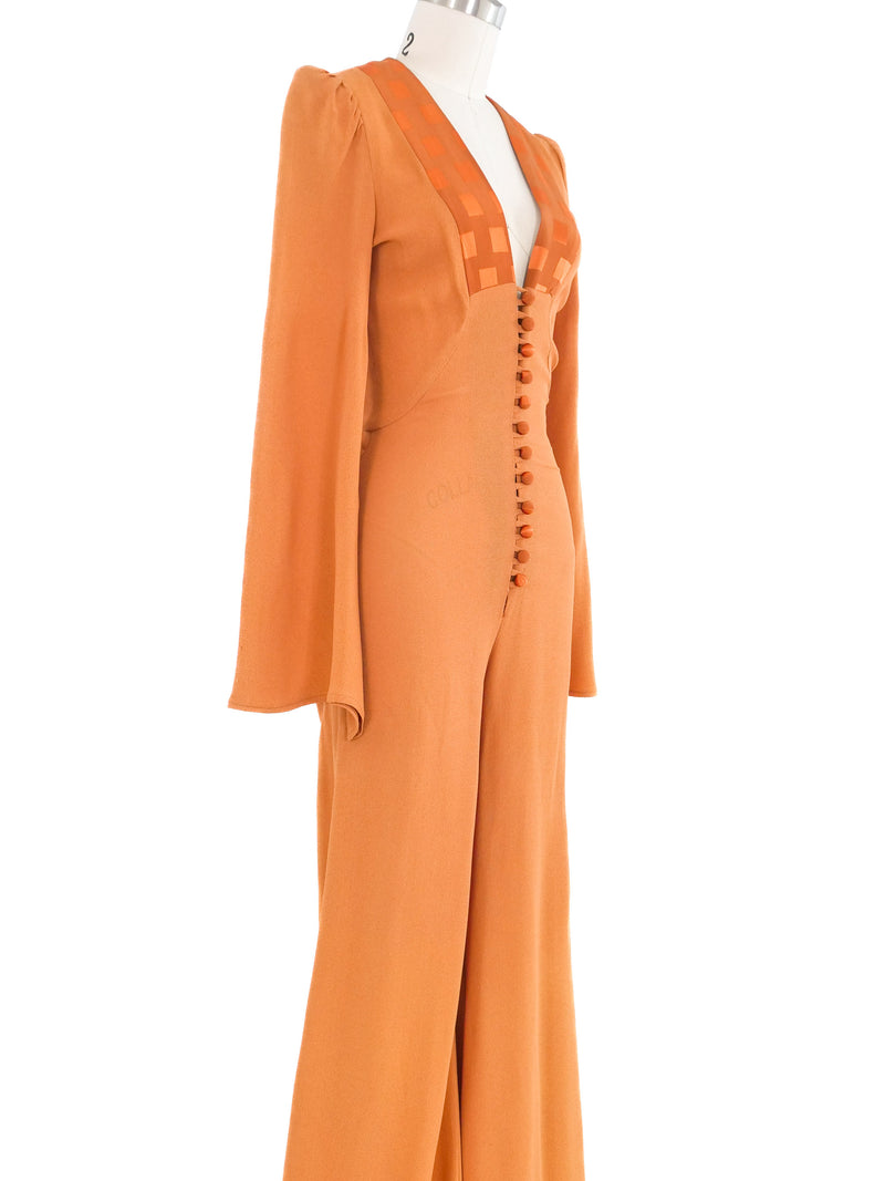 1970s Ossie Clark Pumpkin Crepe Jumpsuit Suit arcadeshops.com