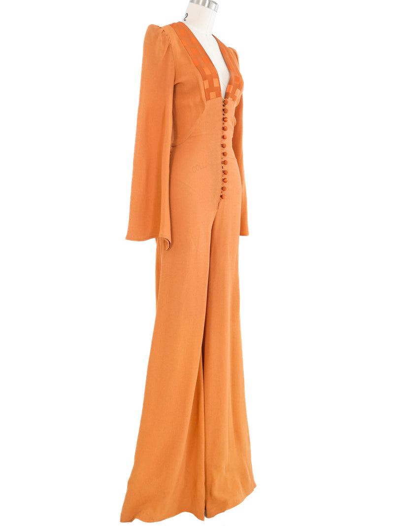 1970s Ossie Clark Pumpkin Crepe Jumpsuit Suit arcadeshops.com