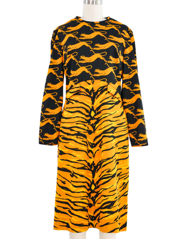 1970s Oleg Cassini Tiger Printed Dress Dress arcadeshops.com