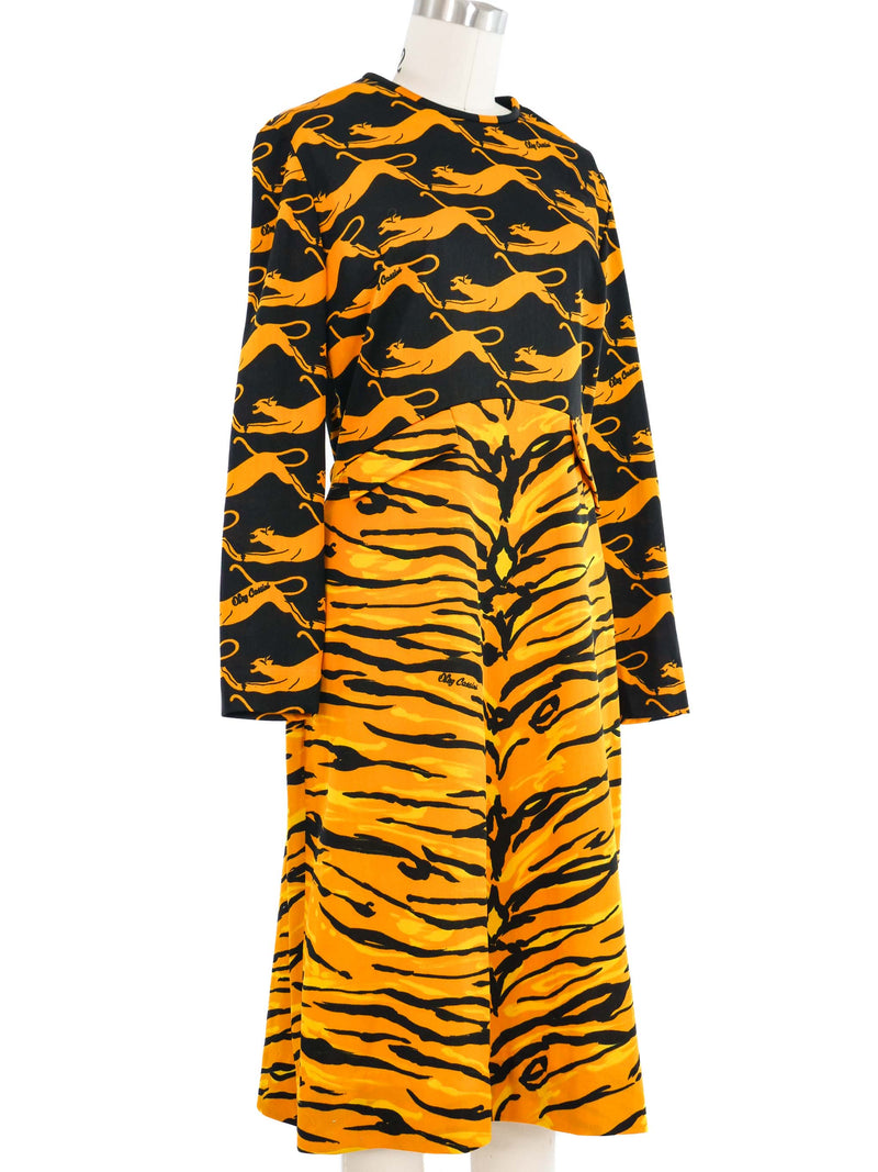 1970s Oleg Cassini Tiger Printed Dress Dress arcadeshops.com