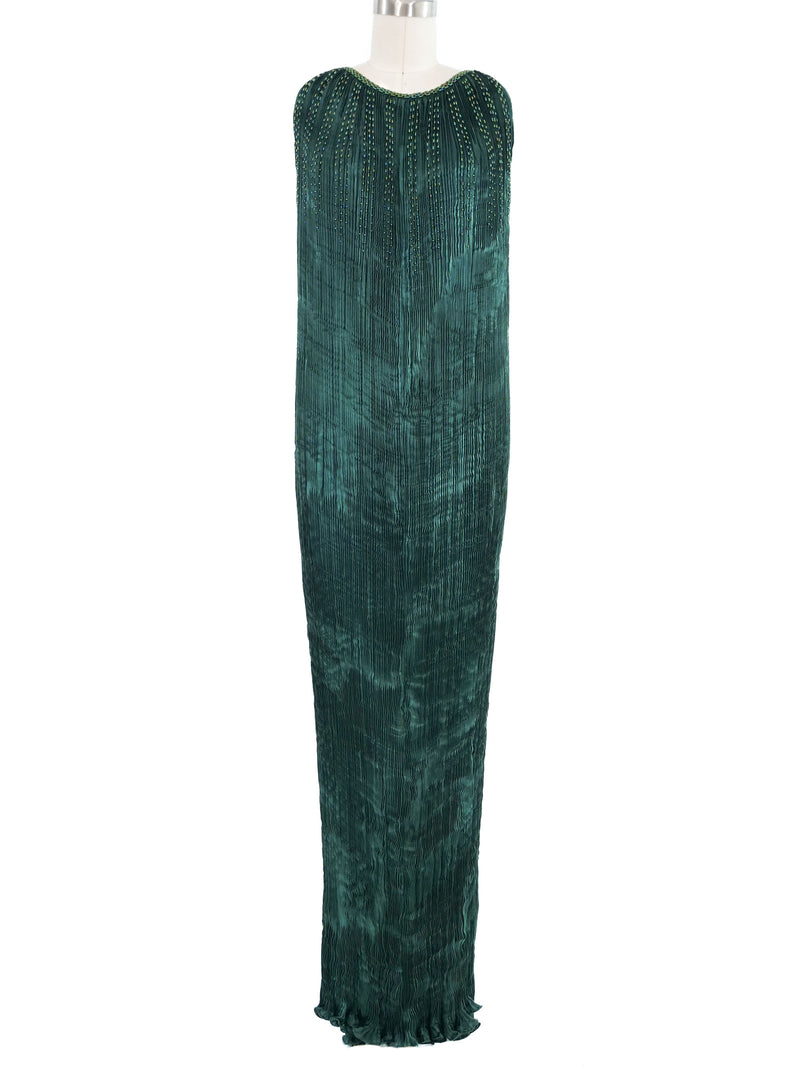 Patricia Lester Emerald Silk Plisse Gown Dress arcadeshops.com